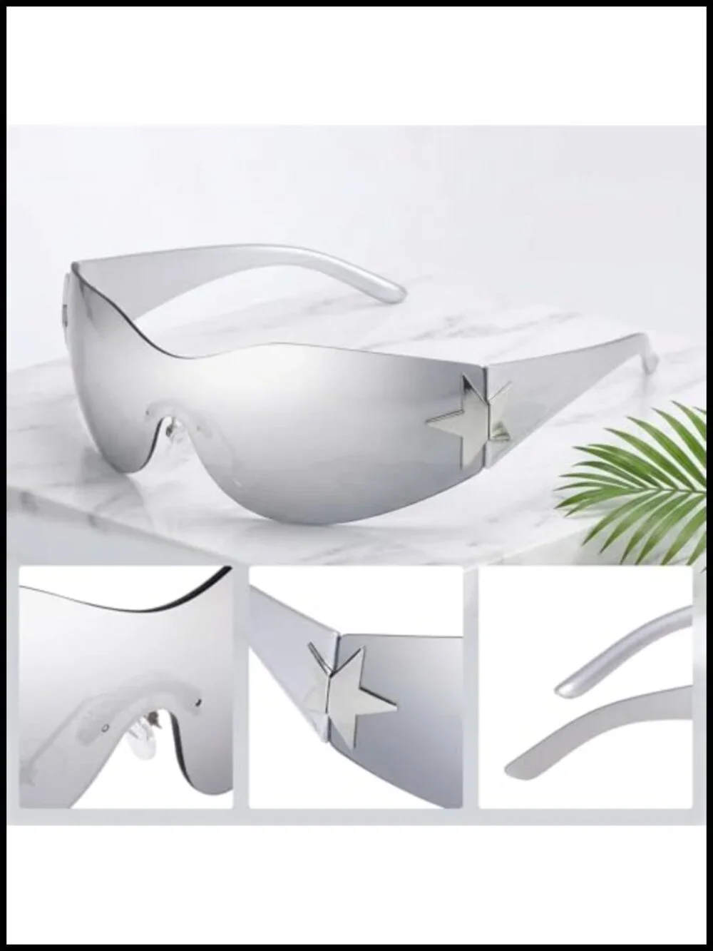 Rimless Y2K Sunglasses Wrap Around Frameless Shield Shades UV Protection